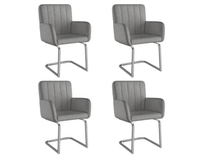 Chaise de salle à manger lot de 4 rembourrée avec accoudoirs et piètement en z, en polyuréthane et métal gris