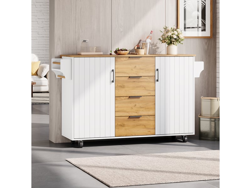  Îlot central cuisine avec plan de travail rabattable, desserte mobile à roulettes verrouillables 120x70x90 cm  - Conforama R