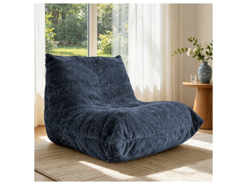  Fauteuil 1 place - 100x90x80cm - fauteuil pouf chenille lumineux avec mousse haute résilience - bleu  - Conforama B