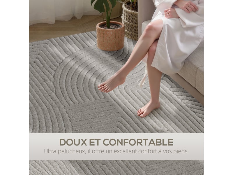  Tapis salon 160 x 120 cm, tapis à poils épais géométrique, gris, moelleux et antidérapant  - Conforama A