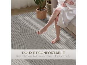 Tapis salon 160 x 120 cm, tapis à poils épais géométrique, gris, moelleux et antidérapant