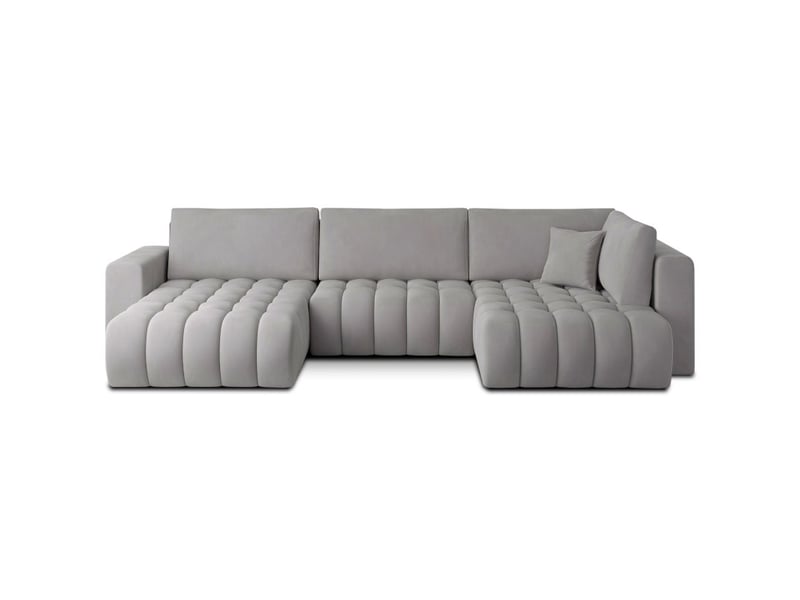  Canapé d'angle bonita convertible 6 places gris clair effet velours – gauche – 350x175cm  - Conforama A