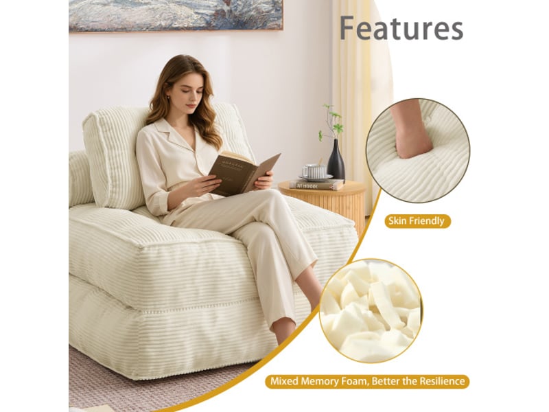  Fauteuil de sol pliant 2 en 1 en velours côtelé – un canapé pliant confortable avec dossier réglable, lit d'appoint multifonctionnel et fauteuil de salon.  - Conforama C