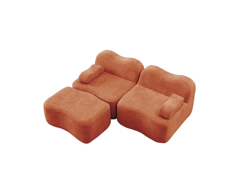 Canapé d'angle, canapé modulable – 2 places, avec pouf, avec accoudoirs, sans montage, orange, sans cadre - Conforama B