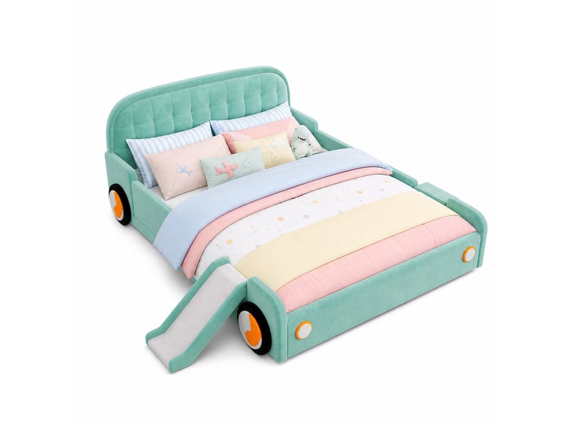 Lit enfant 140 × 200 cm en forme de voiture avec toboggan et escalier réversibles pour chambre 218,5 × 247 × 86 cm - Conforama A