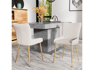 Chaises de salle à manger lot de 4 avec soutien lombaire  - pieds métal doré, velours - beige