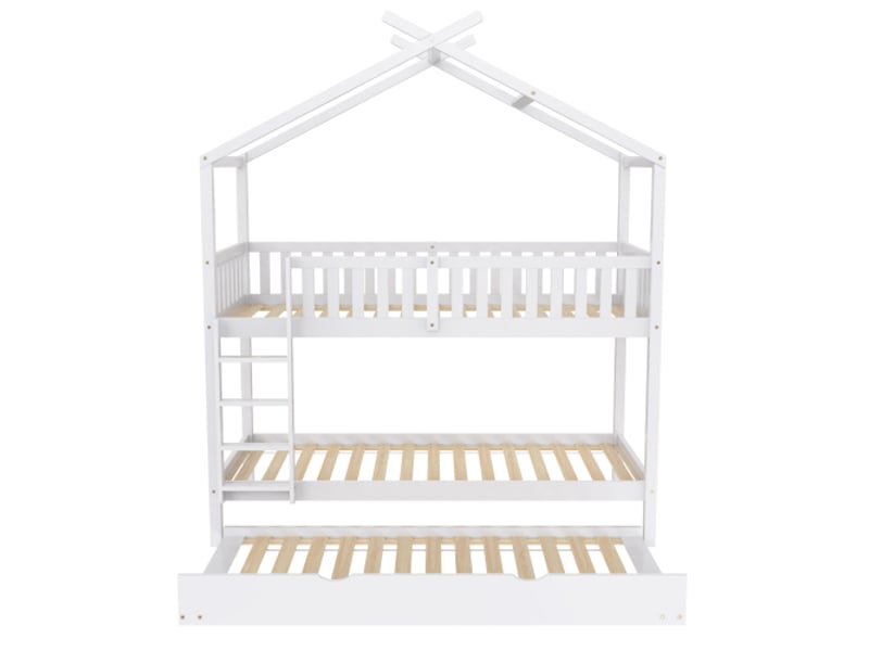  Lit enfant 90x200cm,lit superposé,lit gigogne,lit cabane en bois massif avec échelle d'escalade,blanc lit enfant blanc - Conforama E
