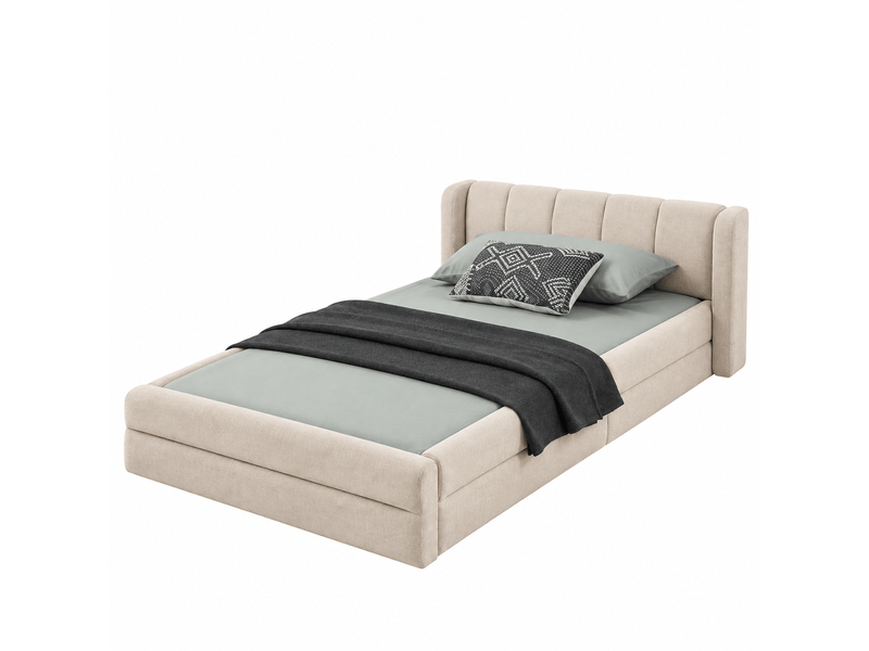 Lit enfant 90 x 200 cm, dossier confortable, convient comme lit enfant, chenille , beige Bliss Lite - Conforama A