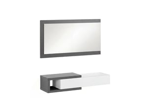 Armoire de couloir derek avec miroir gris grafito - blanco artik (blanco mate) 95 x 19 x 26 cm