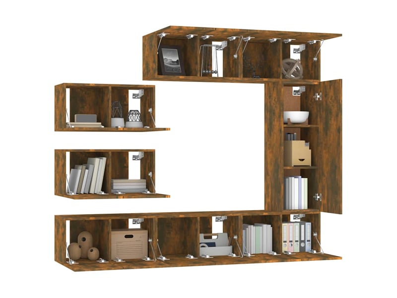  Ensemble de meubles tv - banc tv - meuble de rangement 8 pcs chêne fumé bois d'ingénierie  - Conforama D