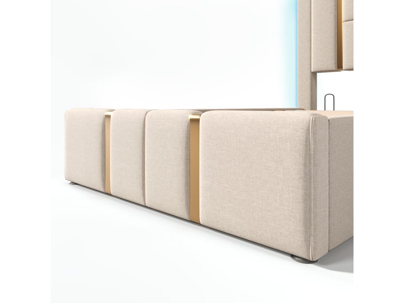  Lit coffre 90x200 cm en lin, lit simple avec rangement, usb, type-c et led réglable, matelas inclus, beige  - Conforama E