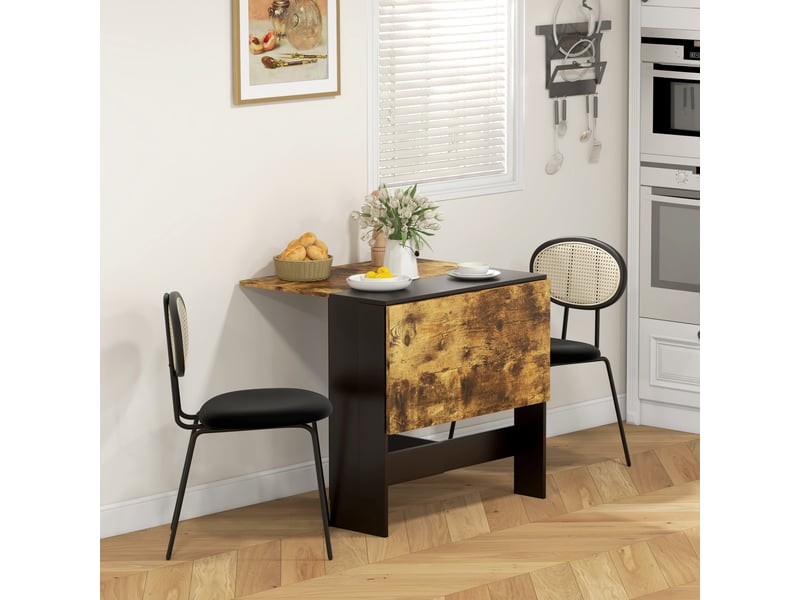  Table de salle à manger pliante, table de cuisine avec rallonges rabattables pour petits espaces, 103 x 76 x 73,5 cm, noir et marron rustique  - Conforama D