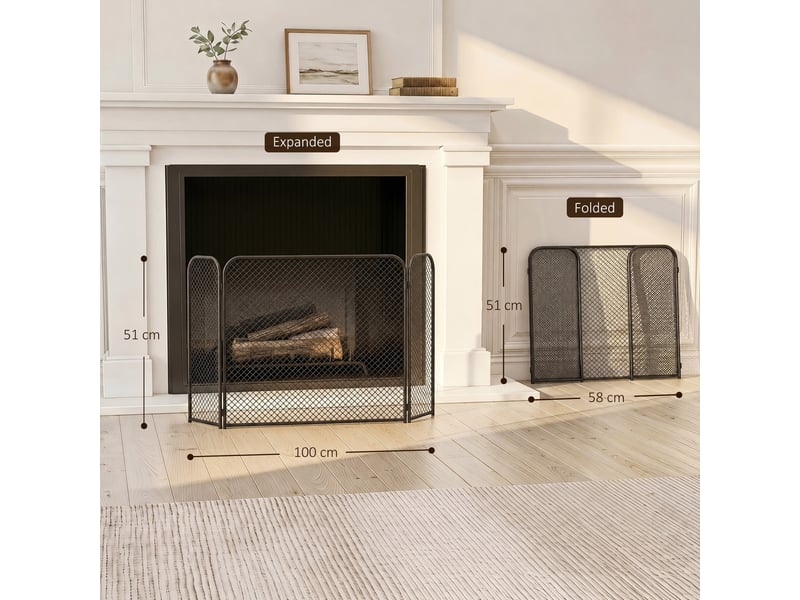  Pare-étincelles de sécurité pour cheminée, pare-étincelles pliable en 3 parties, 100 x 51 cm  - Conforama E