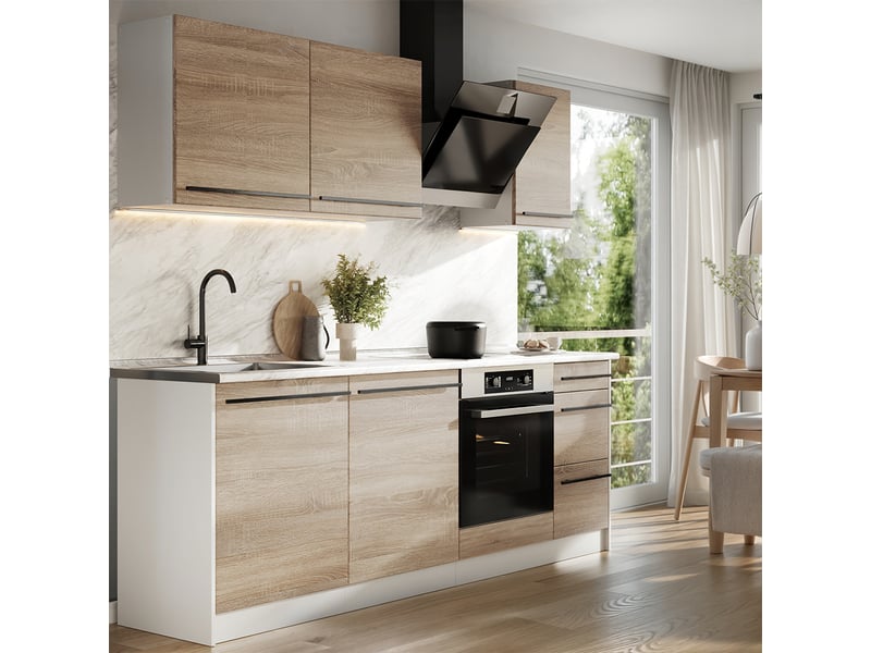  Vicco cuisine, sonomablanc, 220cm plan de travail anthracite  - Conforama C