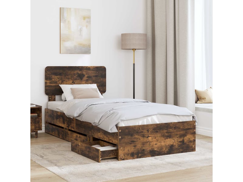 Lit simple- lit adulte - cadre de lit chêne fumé 100 x 200 cm bois d’ingénierie - Conforama B