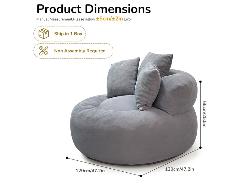  Fauteuil de sol rond 120x120x65 cm gris  - Conforama E