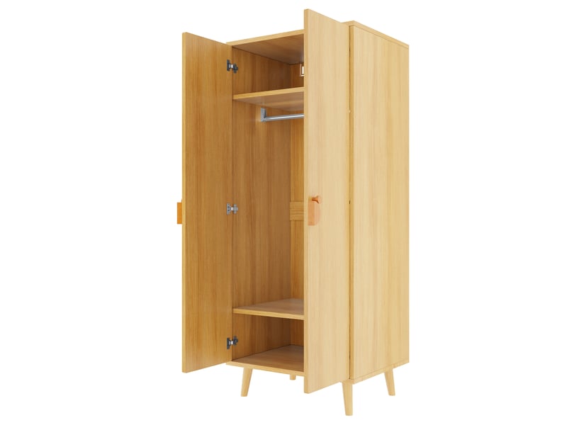  Armoire 2 portes avec penderie, grand espace de rangement et pieds surélevés pour chambre d'enfant en mdf bois clair  - Conforama A