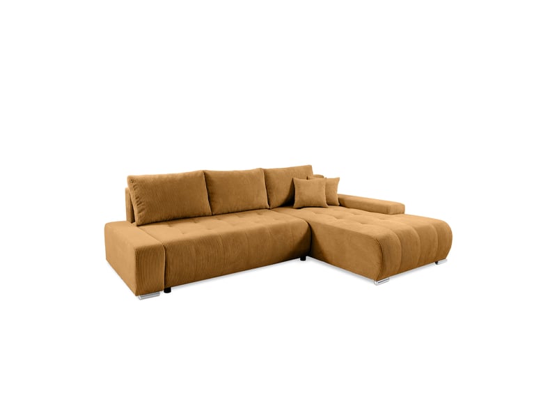  Canapé d'angle convertible velutti l velours côtelé poso jaune, méridienne droite avec coffre  - Conforama A
