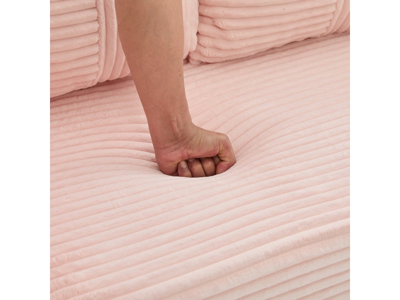  Canapé modulable 2 places en velours côtelé rose poudre avec coffre rangement et portes gobelets design salon  - Conforama W