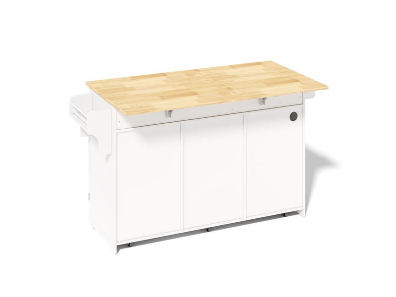 Îlot de cuisine mobile blanc et bois naturel en mdf, plateau rabattable, roulettes verrouillables, 136 × 50 (75) × 92 cm - Conforama D