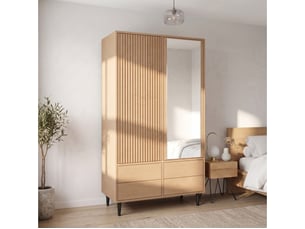 Armoire 2 porte(s) battante 4 tiroir(s) <strong>LEYTN</strong> <strong></strong> coloris bois clair largeur 90 cm