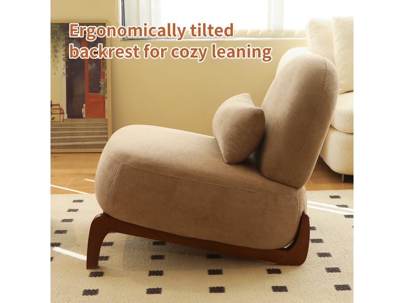  Fauteuil d'accent 72.2x86.9x69.9cm – chaise de salon sans accoudoirs avec coussin moelleux et oreiller lombaire – tissu de chenille - marron  - Conforama D