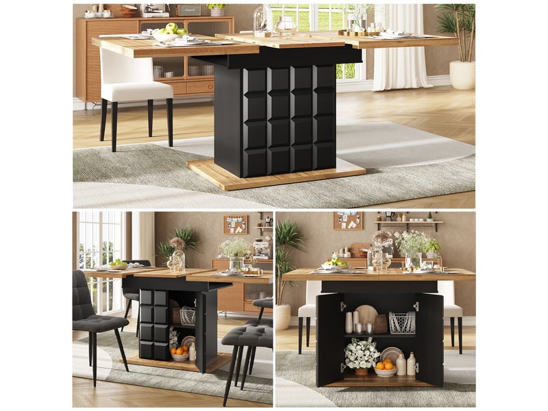 Table de séjour rectangulaire avec allonge noir+naturel - 80x110-140max.cm mdf table bicolore - Conforama B