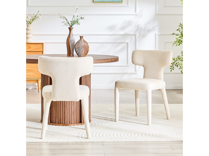  Lot de 2 chaises de salle à manger modernes, dossier en t incurvé, assise ronde rembourrée en tissu, 4 pieds métal avec patins antidérapants  - Conforama B