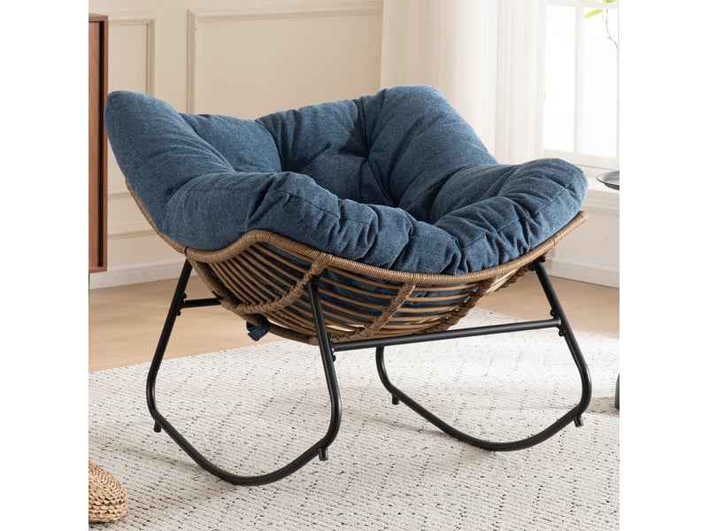  Fauteuil à bascule moderne en chenille avec cadre en métal, fauteuil pour chambre d'enfant et salon, 95x107x83 cm  - Conforama C