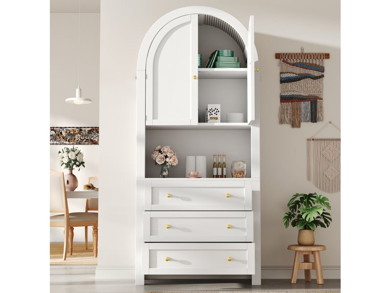  Buffet haut modenvie de rangement 70 x 35 x 180 cm mdf blanc avec 3 tiroirs  - Conforama D