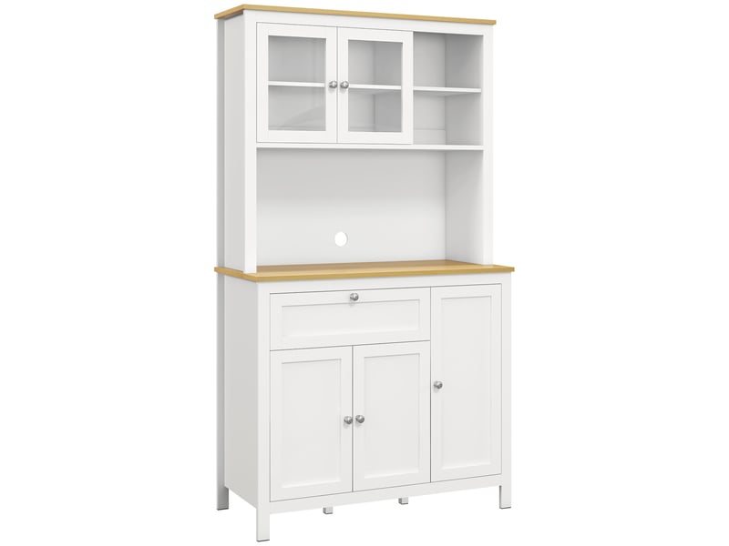 Buffet de cuisine haut à 5 portes, dont 2 portes vitrées et 1 tiroir, 1 niche centrale – hauteur 180 cm, blanc  - Conforama B