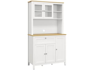 Buffet de cuisine haut à 5 portes, dont 2 portes vitrées et 1 tiroir, 1 niche centrale – hauteur 180 cm, blanc