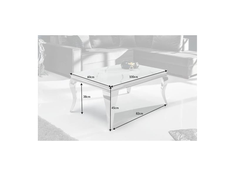  Table basse velena 100 cm effet marbre blanc avec verre trempé – pieds galbés argentés  - Conforama C