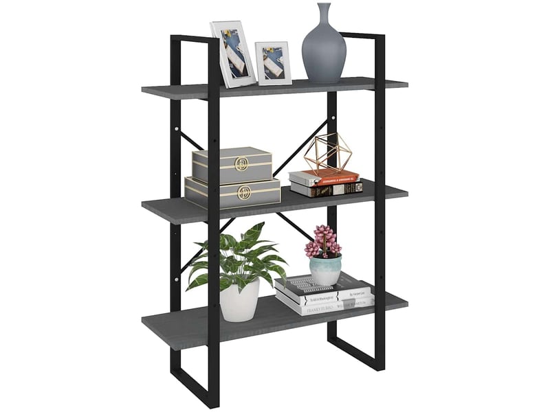  Bibliothèque à 3 niveaux, armoire à livres gris 80x30x105 cm bois de pin massif  - Conforama C