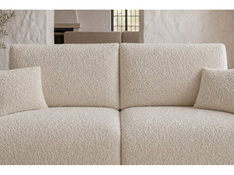  Elio mini - canapé droit convertible tissu bouclette 2 places beige  - Conforama D