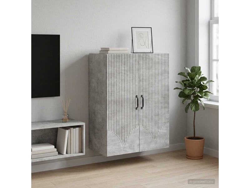  Armoire murale salon 66x34,5x90cm bois d'ingénierie gris béton shl7139  - Conforama B