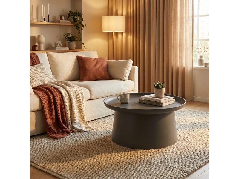  Table basse ronde 70 cm en polypropylène cres - gris  - Conforama B