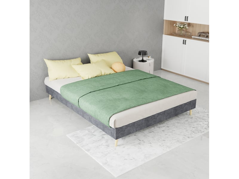  Lit enfant 140 × 200 cm 2 places avec tête de lit rembourrée, sans matelas, en tissu gris  - Conforama B
