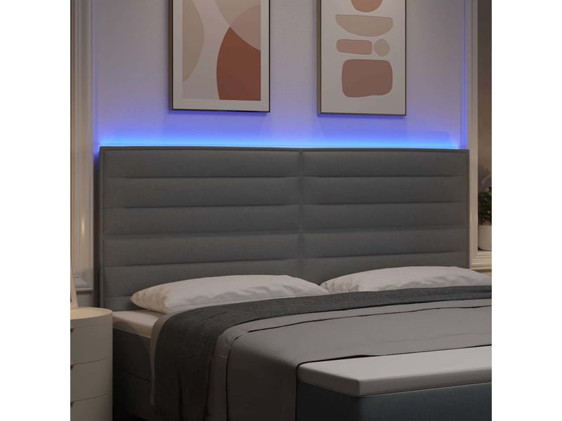  Tête de lit | panneau de tête de lit led avec bandes led gris clair 200 cm tissu  - Conforama E