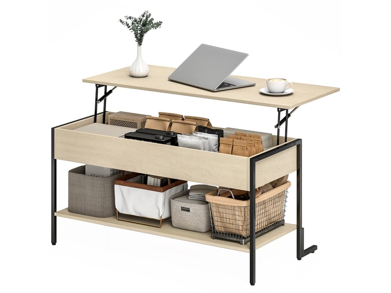  Table basse à plateau relevable avec rangement et étagère 95 x 40 x 59 cm  - Conforama B