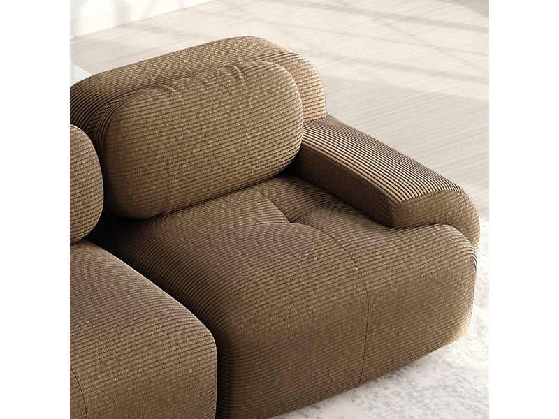  Canapé d'angle 2 places en cordonnet marron, modulable avec chaiselongue et accoudoirs ergonomiques  - Conforama D