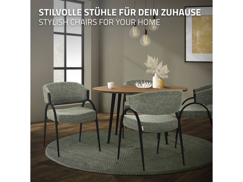  Ml-design lot de 2 chaises de salle à manger rembourrées en tissu bouclé, avec accoudoirs et dossier incurvée, cadre en acier, rembourrage confortable, pour salon cuisine bureau, 120 kg, vert ECD Germany GmbH - Conforama E