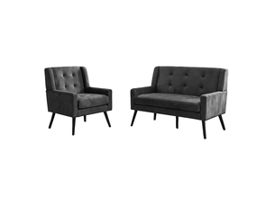 Lot de 2 fauteuils d’accent avec assise en mousse haute densité et pieds en bois, gris foncé