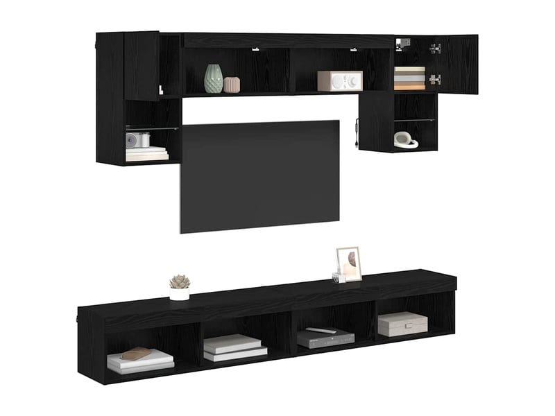  Unités murales tv avec led 6 pc chêne noir bois d'ingénierie shl99656  - Conforama C