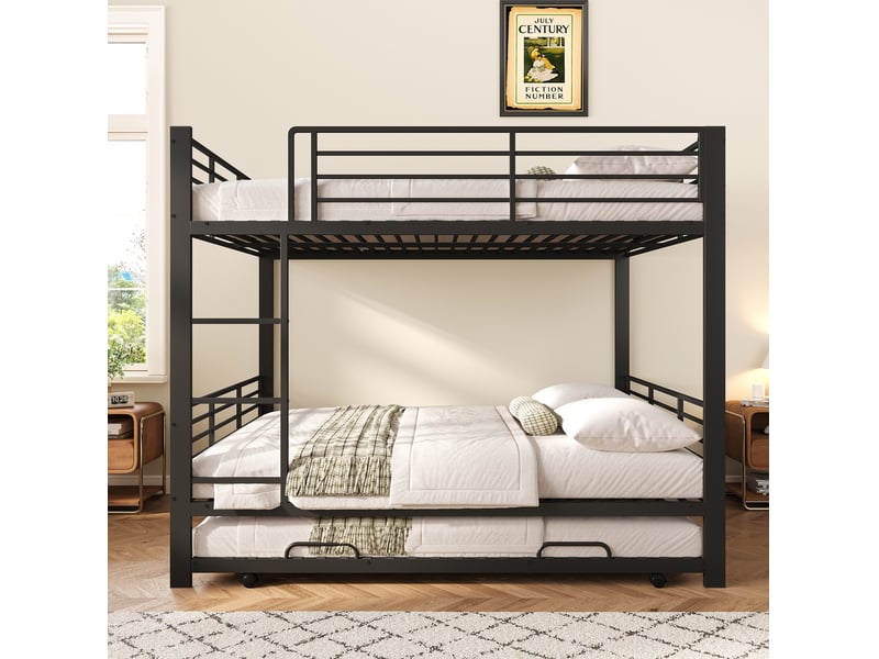  Lit superposé gigogne 140x200 cm, garde-corps anti-chute, échelle,  métal noir, sans matelas  - Conforama B