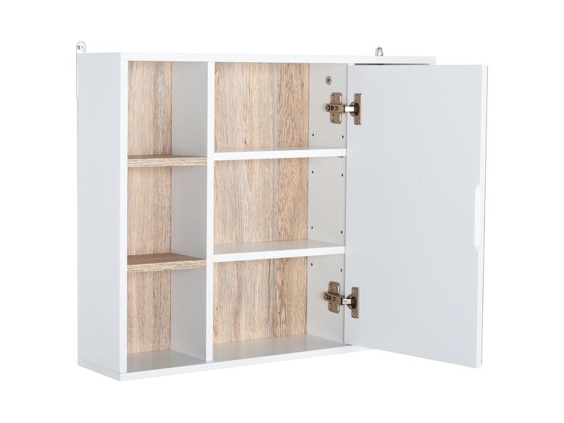  Armoire murale salle de bain avec miroir 60 x 14,5 x 49,4 cm, portes et 6 compartiments ouverts, meuble de rangement  - Conforama B