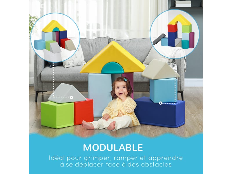  Parcours de motricité bébé 11pcs, module motricité bébé en mousse avec housse en polyuréthane et remplissage en epe, multicolore  - Conforama E