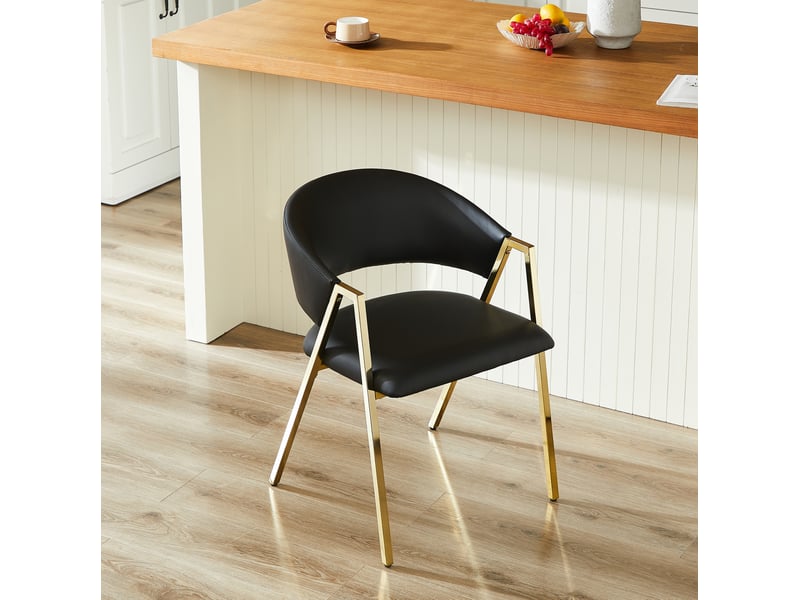  Lot de 2 chaises de salle à manger 59x56x77 cm, dossier ergonomique,  patins réglables, hydrofuge, pu, noir  - Conforama D