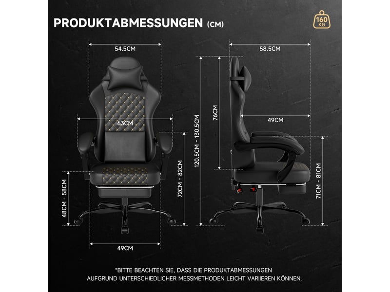  Siège gaming en pvc avec massage, fonction massage, sessel gaming ergonomique avec repose-pieds, chaise de bureau gaming 150 kg, noir  - Conforama E