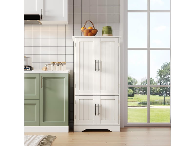  Buffet de cuisine blanc 120 cm avec éclairage led et rangements - design contemporain  - Conforama B